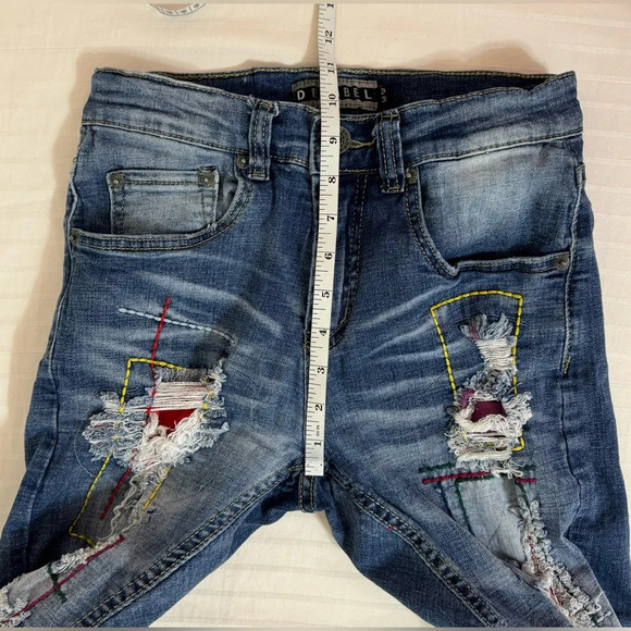 Decibel denim jeans. Distressed Ripped Patched Colorful Embroidered 28x31 - Picture 9 of 11
